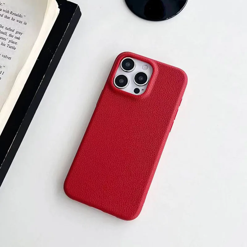 Elegant Candy Color Leather Texture Phone Case - Premium Silicone Soft Matte Cover