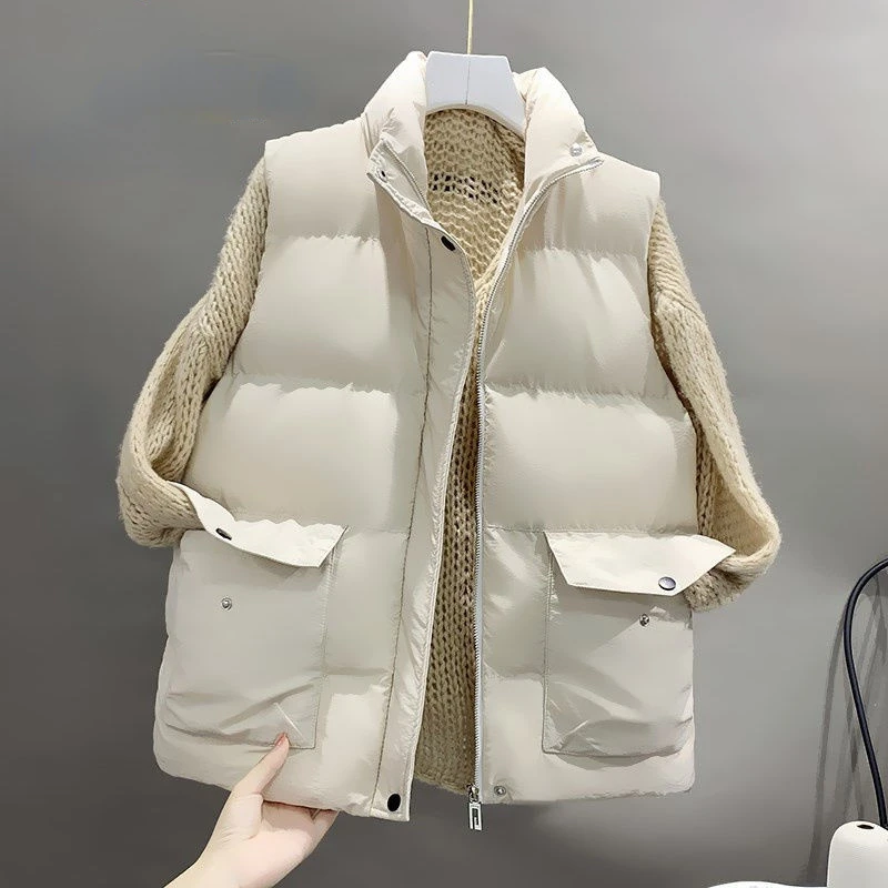 

Women's Vest Jacket Down Cotton Quilted Vest Autumn Winter Jacket Parkas Coat Casual Sleeveless Loose Puffer Female Waistcoat