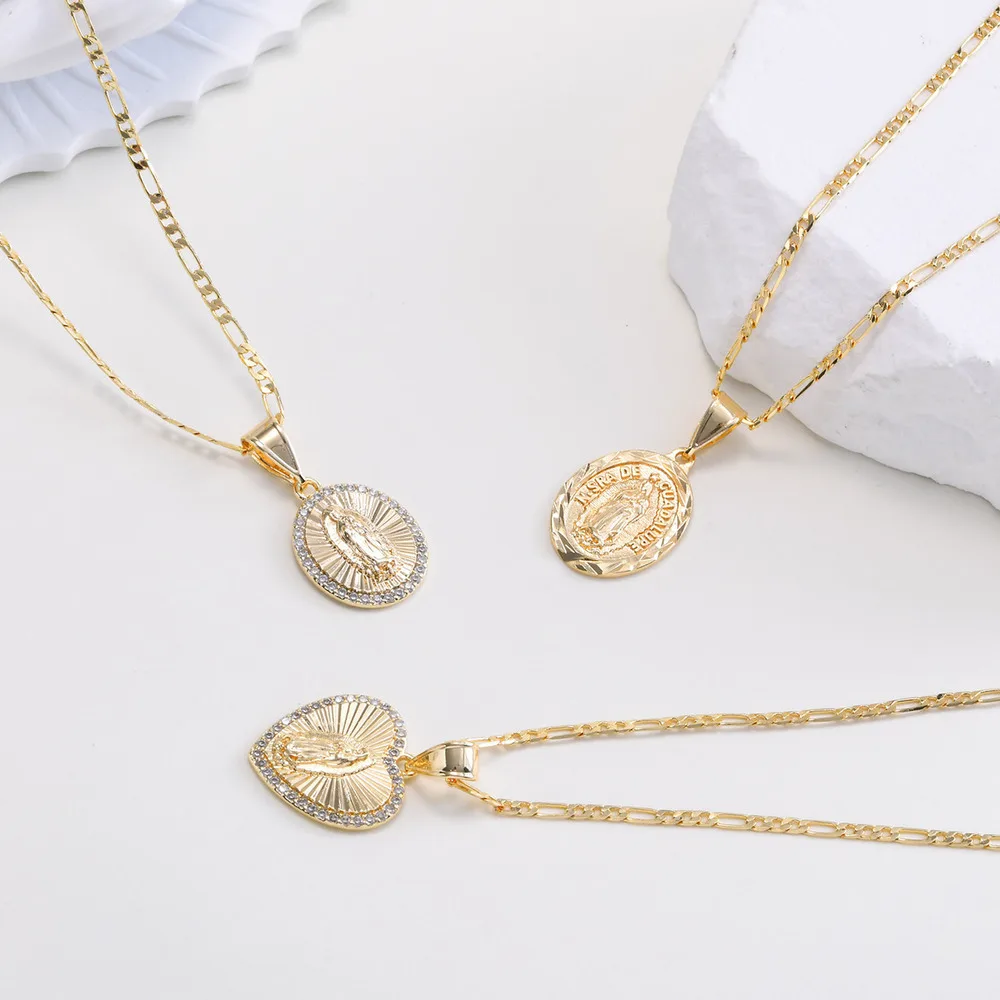 Vnox Herz Guadalupe Jungfrau Maria Halskette für Frauen, Zirkonia Mutter Maria Katholische Halskette Dame von Guadalupe Schmuck