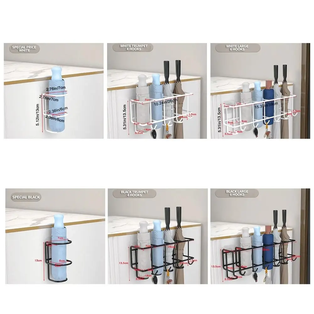 4/6 Grids Umbrella Storage Rack Metal Wall-mounted Bag Key Storage Holder Large Capacity Black/White Umbrella Holder Bathroom