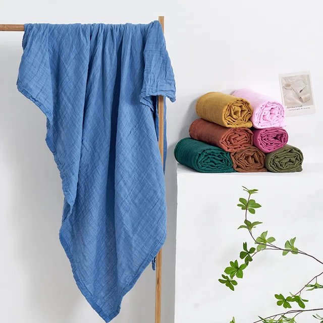 Kangobaby #Old Time# 2pcs Set Solid Color Reusable Soft Breathable Baby Muslin Swaddle Blanket 2