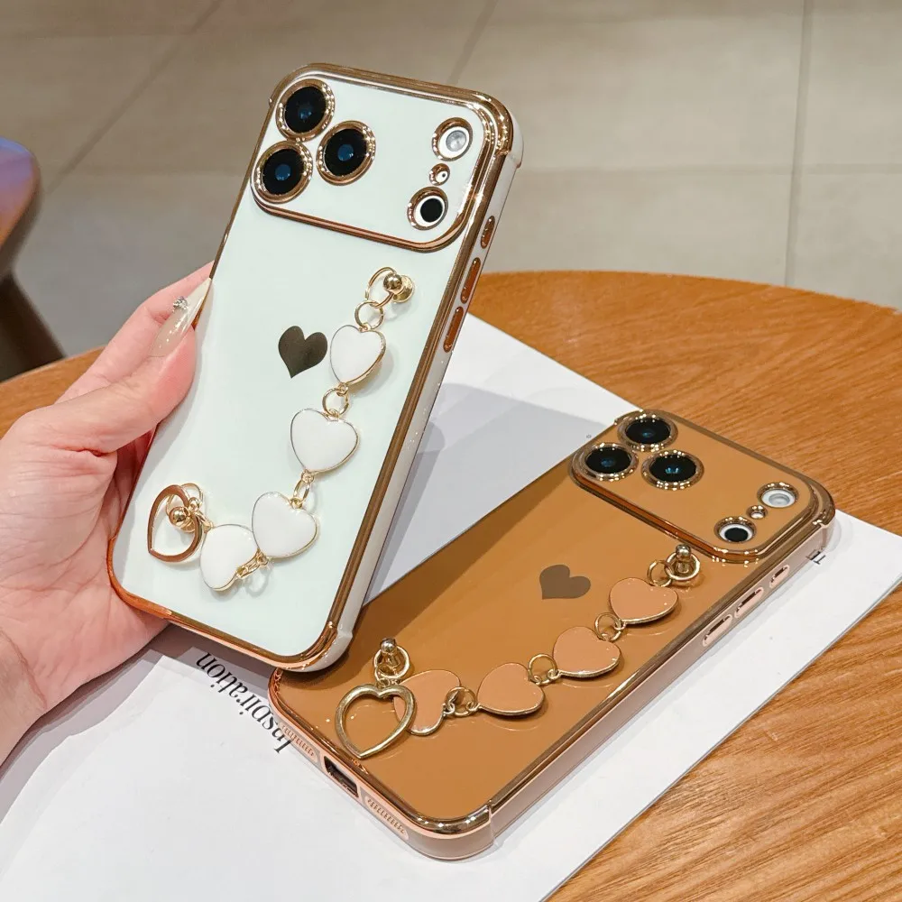 Love Heart Bracelet Wrist Strap Chain Silicone Phone Case Cover