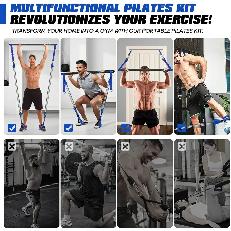 Pilates Bar Kit with Resistance Bands, Heavy Duty Pilates Equipment for Men, Training Bands with Handles for Legs, Hip, Back, Ar