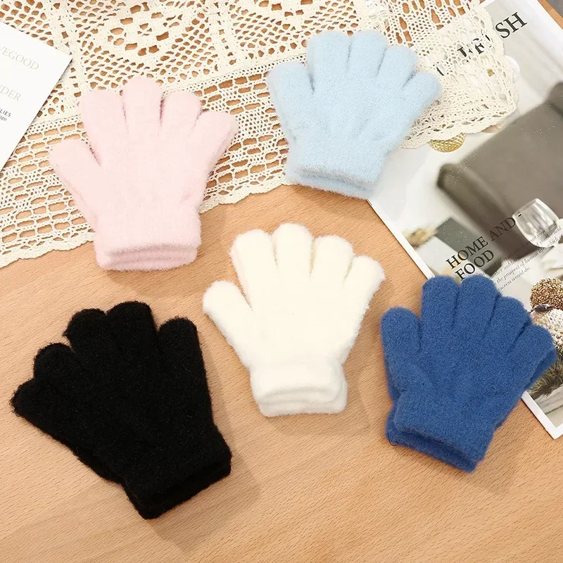 1 Pair Warm Furry Young Kid Gloves Sporty Simplicity Cold-proof Solid Split Gloves for Toddler Autumn Winter Warm Outdoor