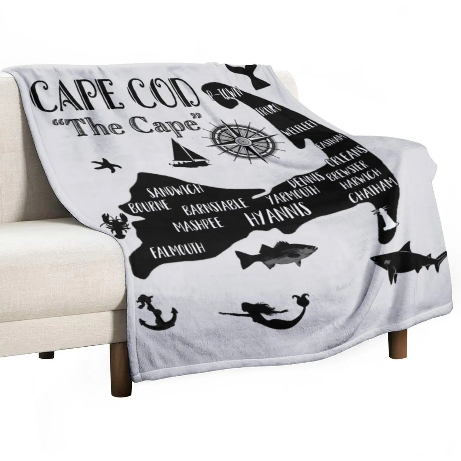 

Cape Cod Map Shark Souvenir Lighthouse Throw Blanket warm winter Sleeping Bag Multi-Purpose Designers Blankets