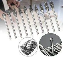 

10pcs 1/8" Shank Carbide Burr Set Rotary Metal File Woodwork For Cast Iron Steel Carbon Steel Plastic Woodworking Hand Tools