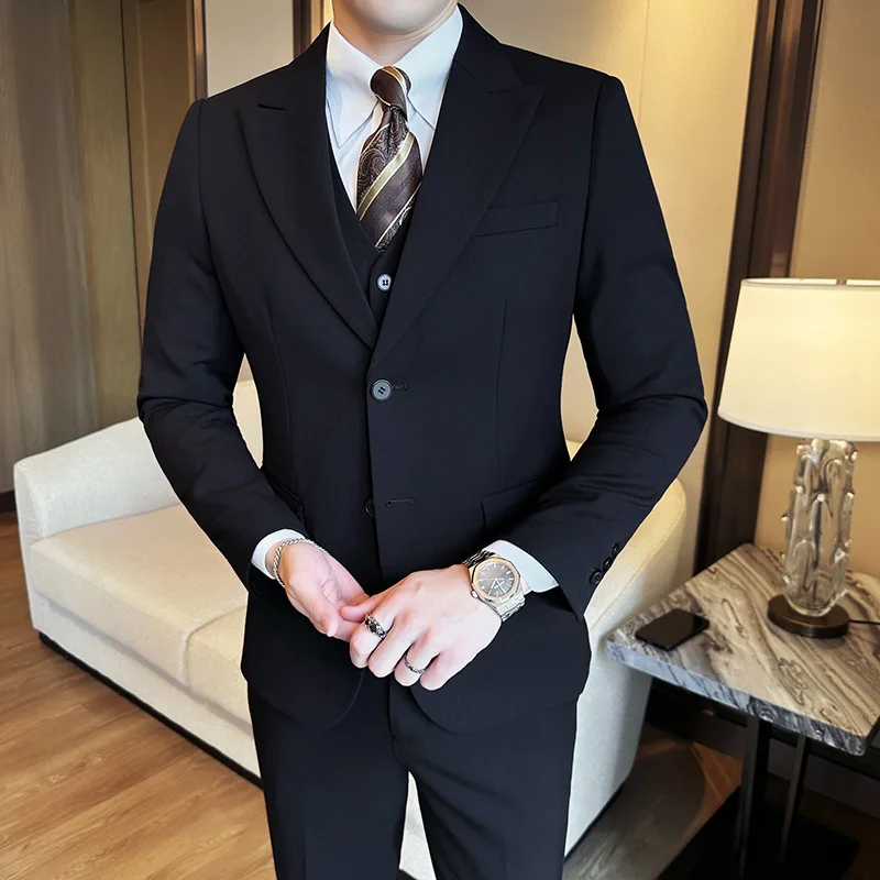 Mens Suit Men Suits Korean Luxury Clothing Single Breasted Wedding Dress Suits For Men Big Size Blazer Jacket+Vest+Pants Sets mens suit