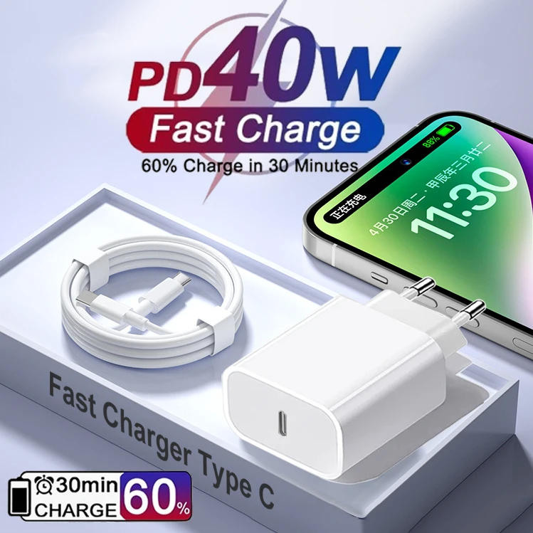 Original PD-40W Type C Quick Charger For Apple iPhone 17 16 15 14 13 12 11 Pro Max 8 Plus Fast Charging Charge Lightnings Cable 1