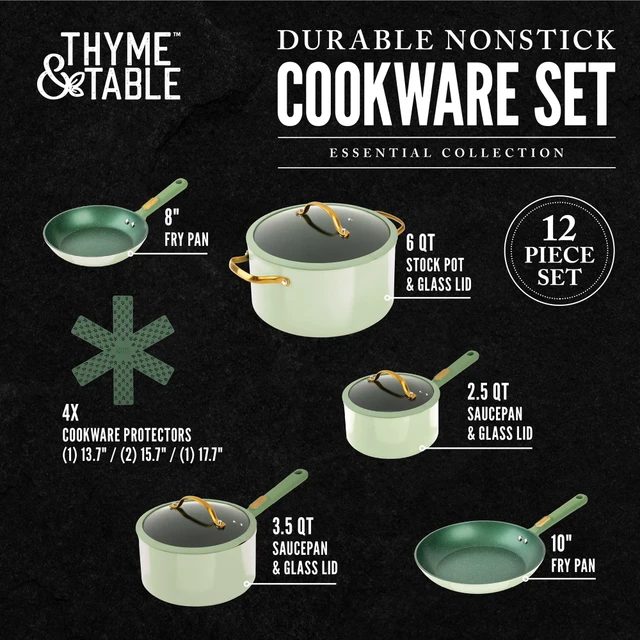 Pots and Pans Set Non-Stick 12-Piece Cookware Set, Green Nonstick Cooking  Pots Sets - AliExpress