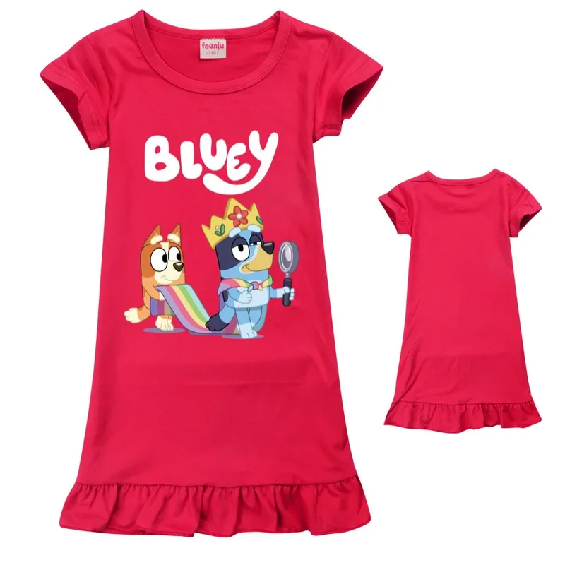 Bluey Family 여아용 원피스 아이스 실크 잠옷, 홈웨어, 원피스 공주 원피스 파티, 해변 원피스, 생일 선물, 100cm  160cm