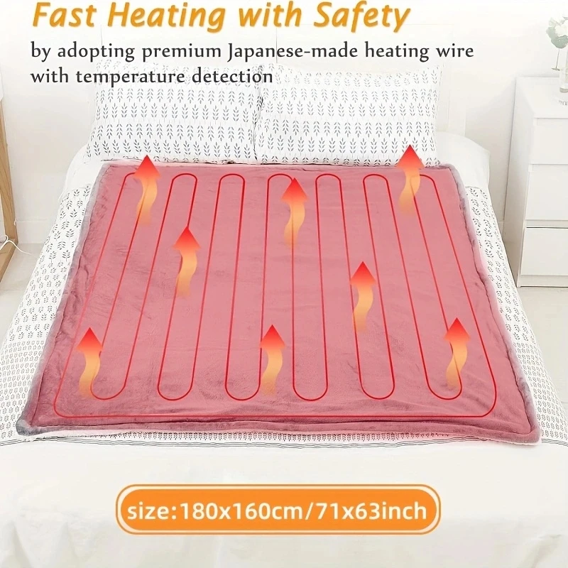150*180cm Heated Blanket-Electric Blanket Soft Heated Throw Blanket with 6 Heating Levels & 4 Hours auto-Off electric heating blanket