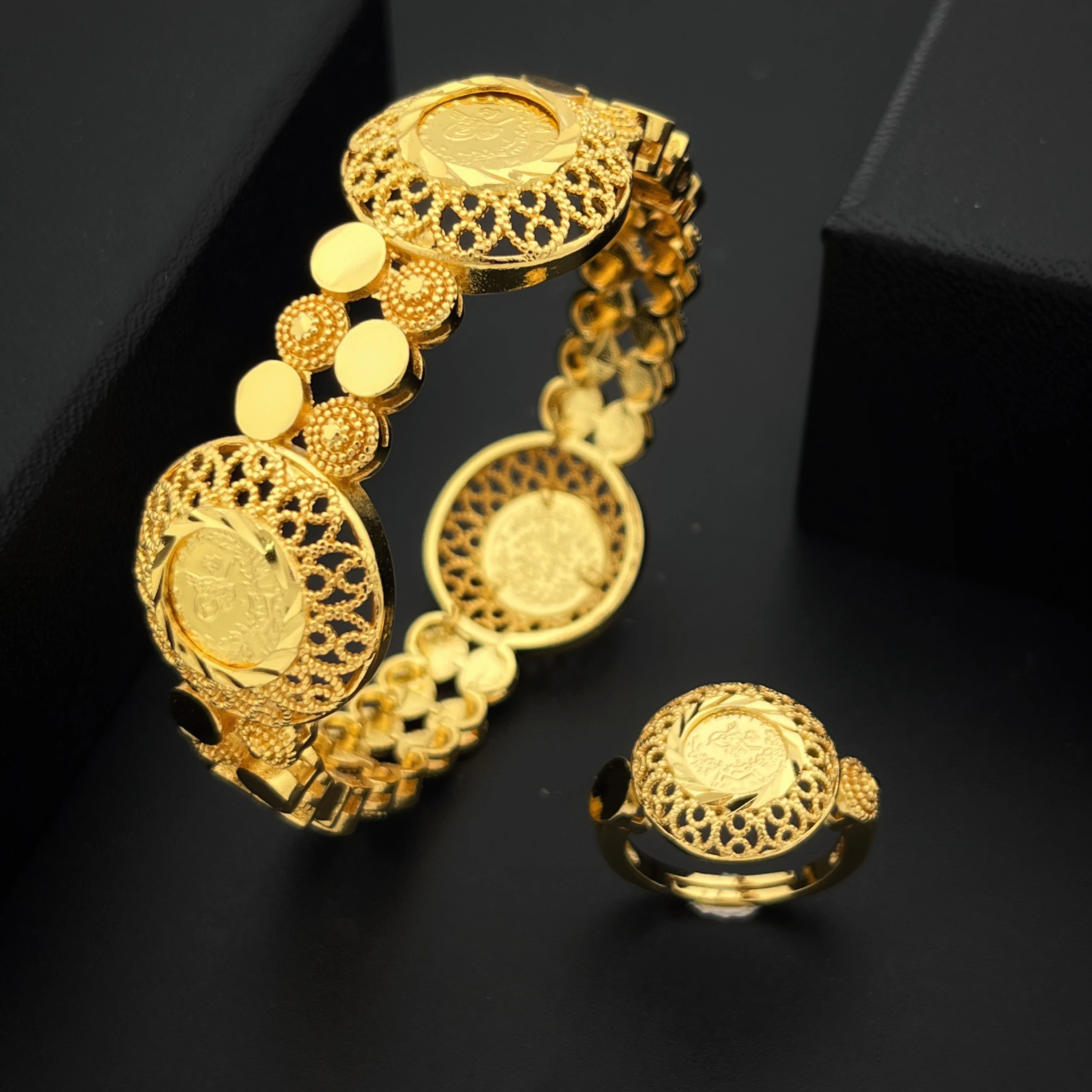 Stylish African and Middle Eastern Handcrafted Bracelet and Ring Set - Streamlined Design, Exquisite and Delicate, Demonstrating