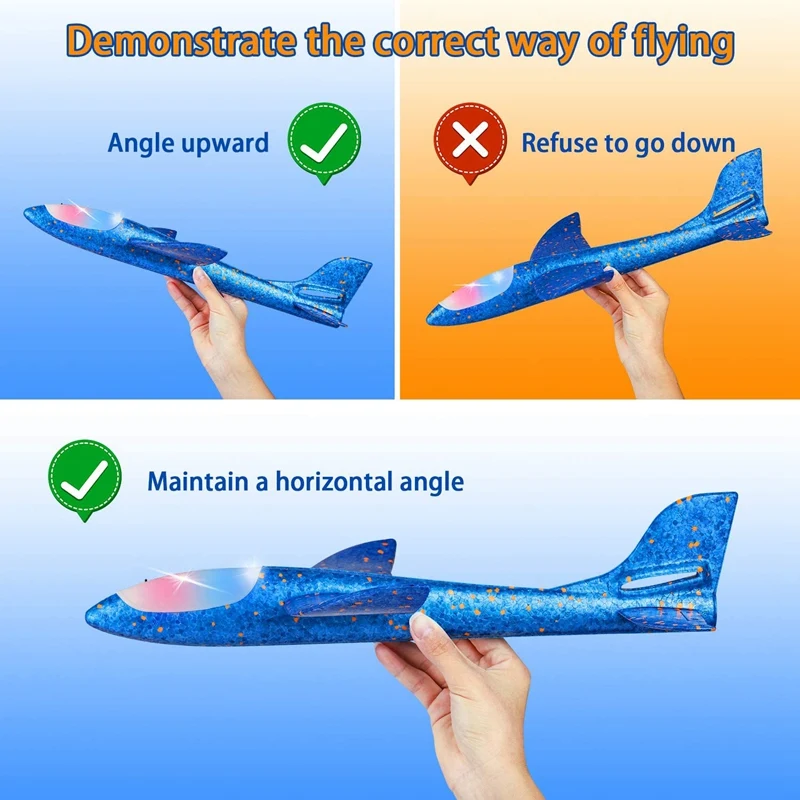 2 Pack LED Light Airplane 48CM Large Throwing Foam Plane Outdoor Sport Backyard Birthday Party Kids Optimal Gifts