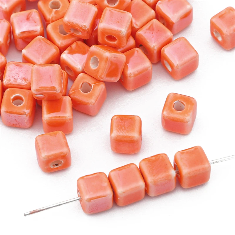 Vibrant Square Ceramic Beads Set - Handmade Porcelain