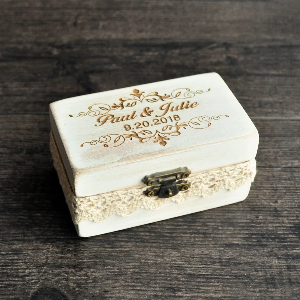 Custom Wedding Ring Box Rectangle Personalized Ring Bearer Wooden Rings Holder Proposal Customized Rustic Wedding Party Gifts custom wedding ring box personalized ring bearer jewelry box engraved rustic wooden rings holder anniversary engagement gift