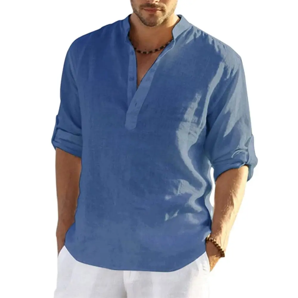 

Men's Plus Size Casual Blouse Cotton Linen Shirt Loose Sweatshirt Tops Solid Color Long-sleeved Spring Autumn Casual Handsome T
