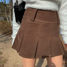 

Sunny y.j. Brown Vintage Corduroy Pleated Skirts Womens 90s New Aesthetic School Girl Mini Skirt High Waist Cute Kawaii Clothes
