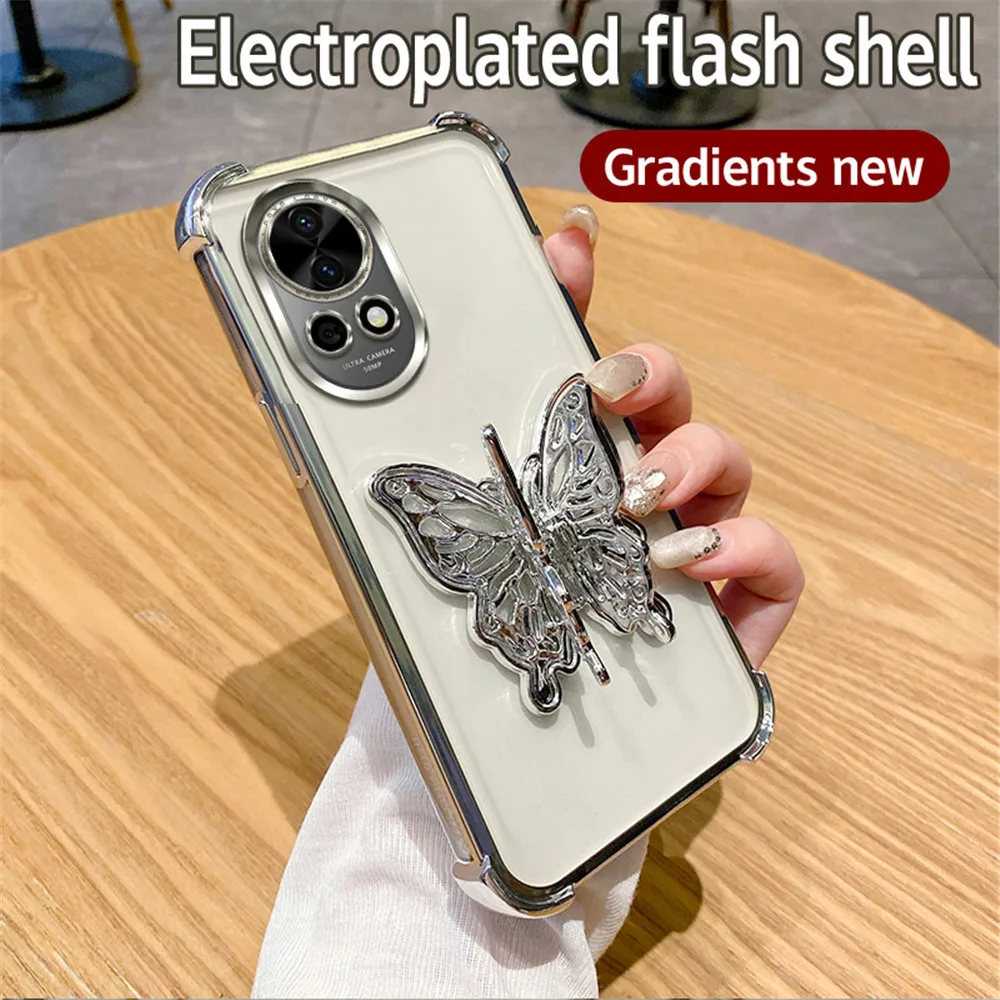 Shockproof Glitter Butterfly Stand Phone Case with Plating Soft Silicon Cover