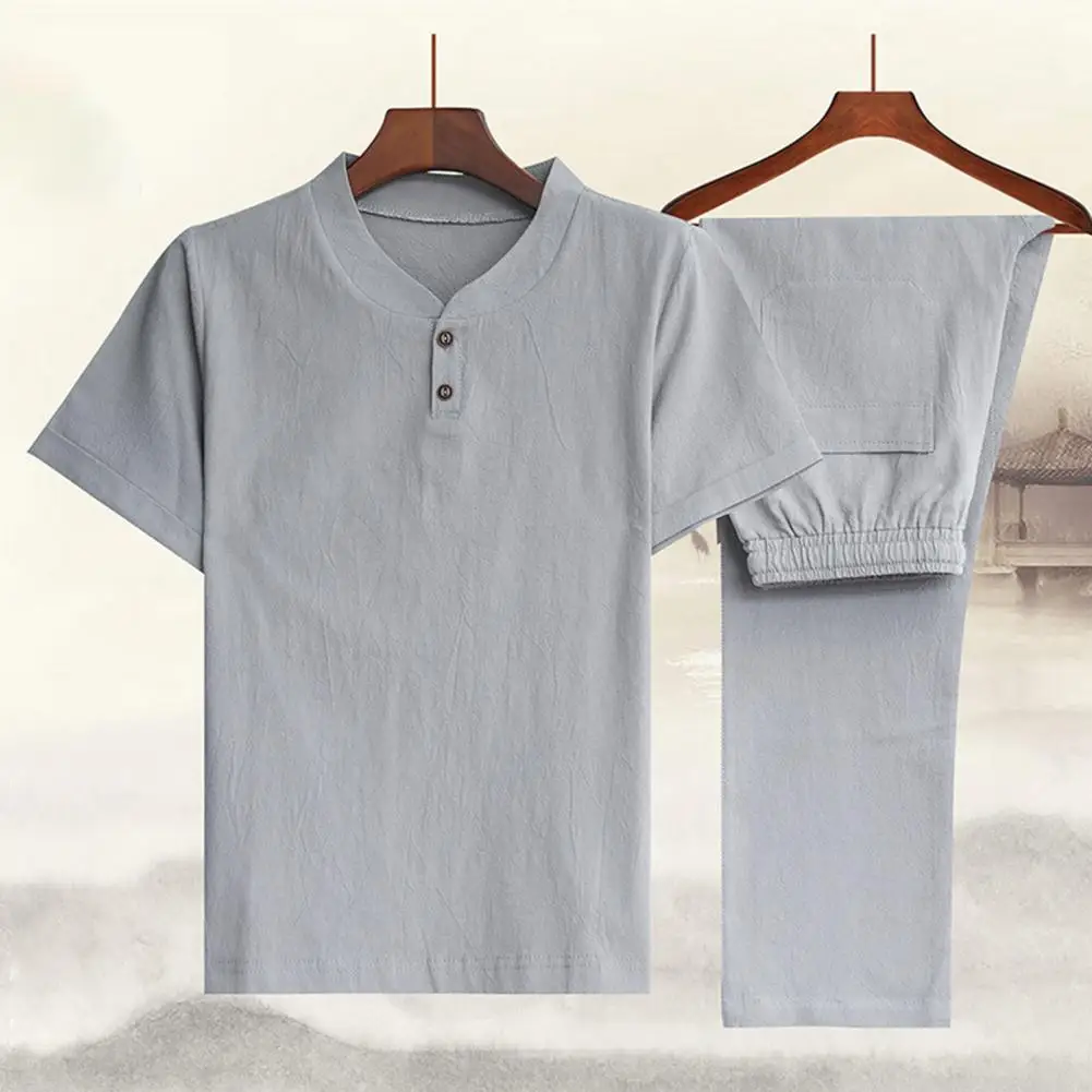 

Summer Fashion Men Shirts Trousers Set Cotton And Linen Shirts Short Sleeve Men's Casual Top Pants Men Outfit M-4XL