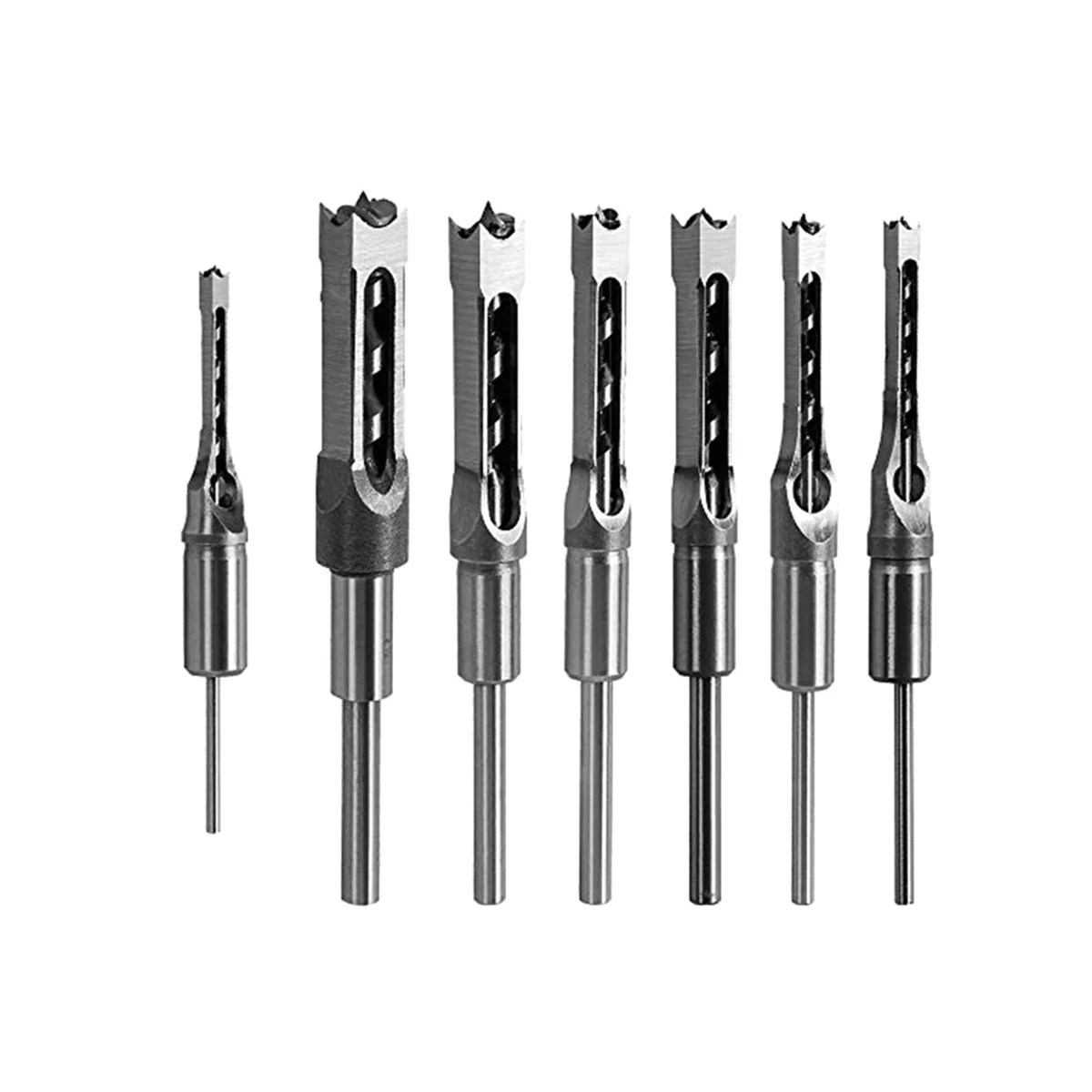 

7Pcs Square Hole Drill Bit, Mortising Chisel Set 1/2-Inch, 1/4-Inch, 3/4Inch, 3/8-Inch, 5/8-Inch, 5/16-Inch, 9/16-Inch