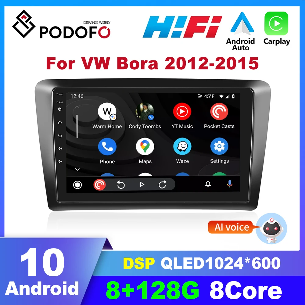 

Podofo 2 Din Android Car Radio For VW Volkswagen Bora 2012-2015 Multimidia Video Player Carplay Autoradio Audio GPS Navigation