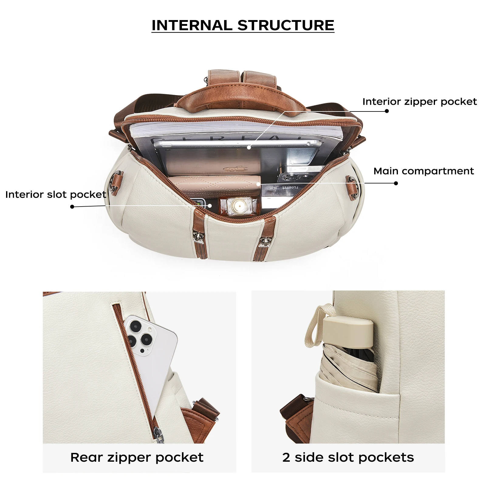 Cnoles Leather Backpack Purse for Women Large Travel Ladies Designer Fashion Casual College Girl School Book Shoulder Bag 3