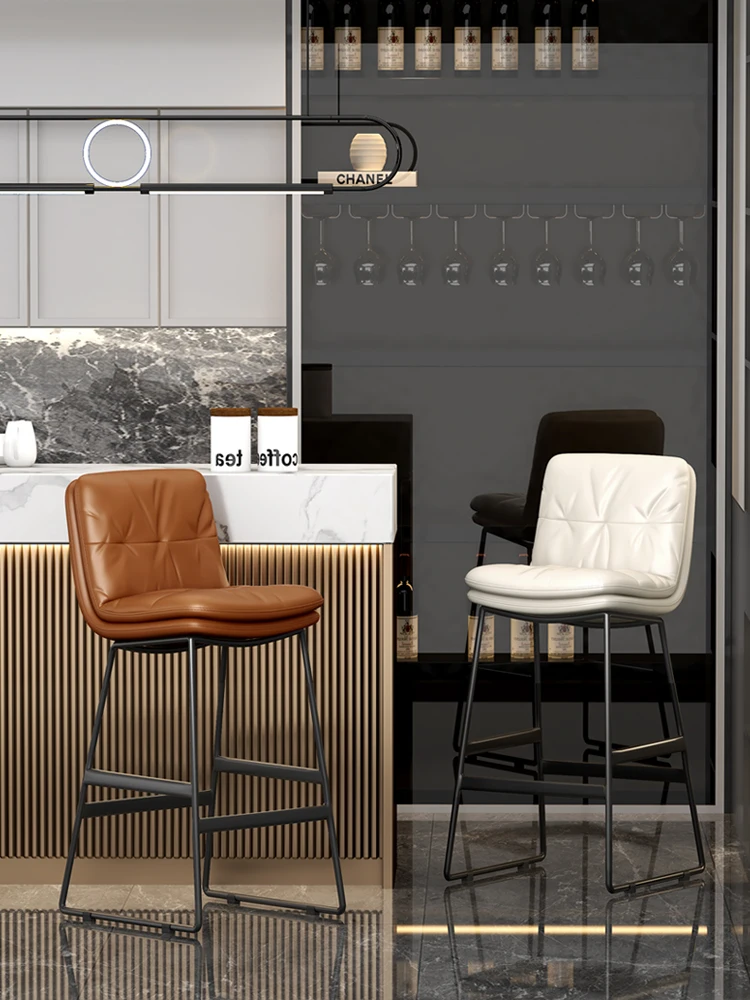 

2pcs Modern Bar Chairs Nordic Kitchen Counter Stools Light Luxury Sexy Leather Bar Stools Dining Chairs Living Room Furniture