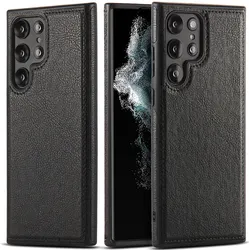 Luxury Business PU Leather Phone Case - Fashion Soft Leather Shockproof Bumper Cover - Samsung S24 Plus (Black)