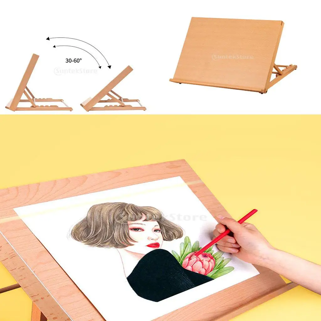 Art Drawing Board Portable Adjustable Beech Wood Sketching Wood Desktop Table Easel for Drawing , , or , Large