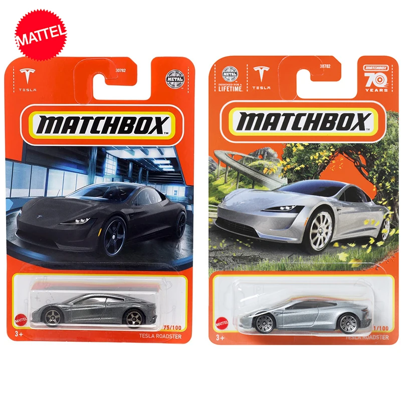 Original Mattel Matchbox Tesla Roadster Car 1/64 Diecast Grey Slivery Super Sportcar Vehicle Toys for Boy Children Birthday Gift