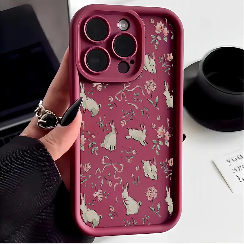 Cute Pink Bow Rabbit Floral Phone Case Cover