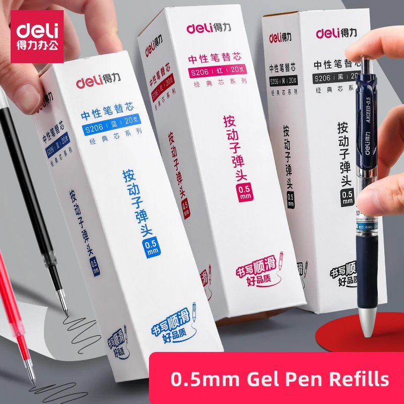 20PCSBoxGelPenRefills05mmSingleBagPackingBlackBlueRedColor