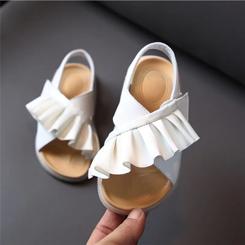 Kids Sandals Girls Summer Toddler Leather Cute Ruffles Soft Sole EU 21-30