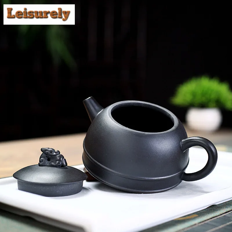 270ml Elegant Yixing Purple Clay Teapots Famous Artists Handmade Lucky Lion Pot Raw Ore Black Mud Tea Making Kettle Zisha Teaset