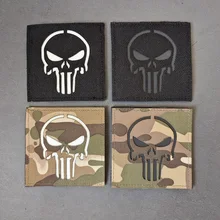

Reflective Nylon Velcro Patch Punisher Skull Armband Square Bag Sticker Black Camouflage Badge Outdoor Tactical Military Decal