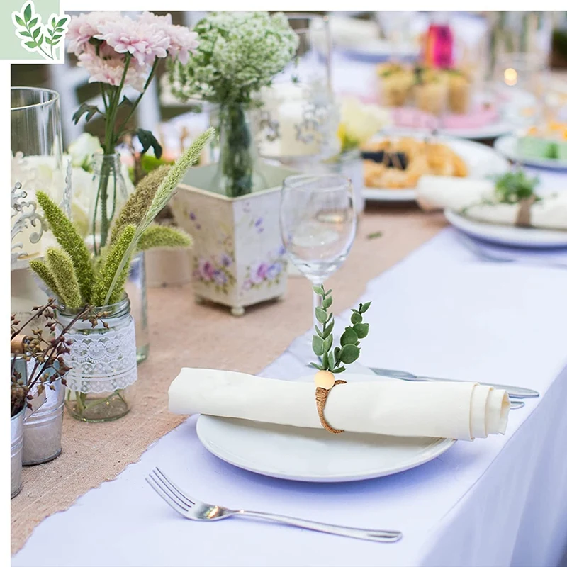 6 Pieces Eucalyptus Napkin Rings Handmade Wooden Beads Home Decor Faux Greenery Napkin Holders for Weddings Party Etc