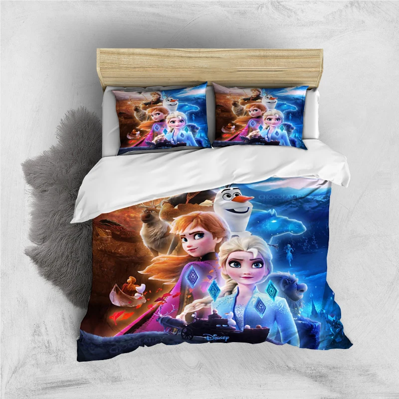 thumbnail image 1 of Disney Cartoon Frozen Elsa Print Three Piece Bedding Set Cover Set With Pillowcase Children or Adults King Queen Full Twin Size, 1 of 5