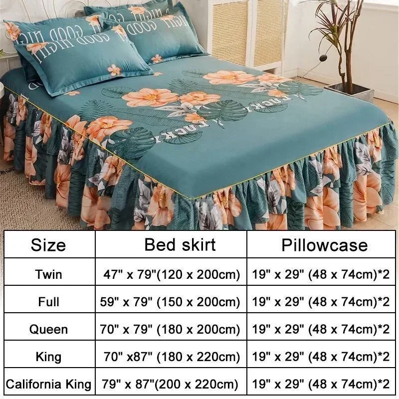 Ruffle Skirt Bedspread Home Textile Printed Bed Skirt Bedroom Coverlets Bedspreads Sheets Dust Cover Bedding with 2 Pillowcases