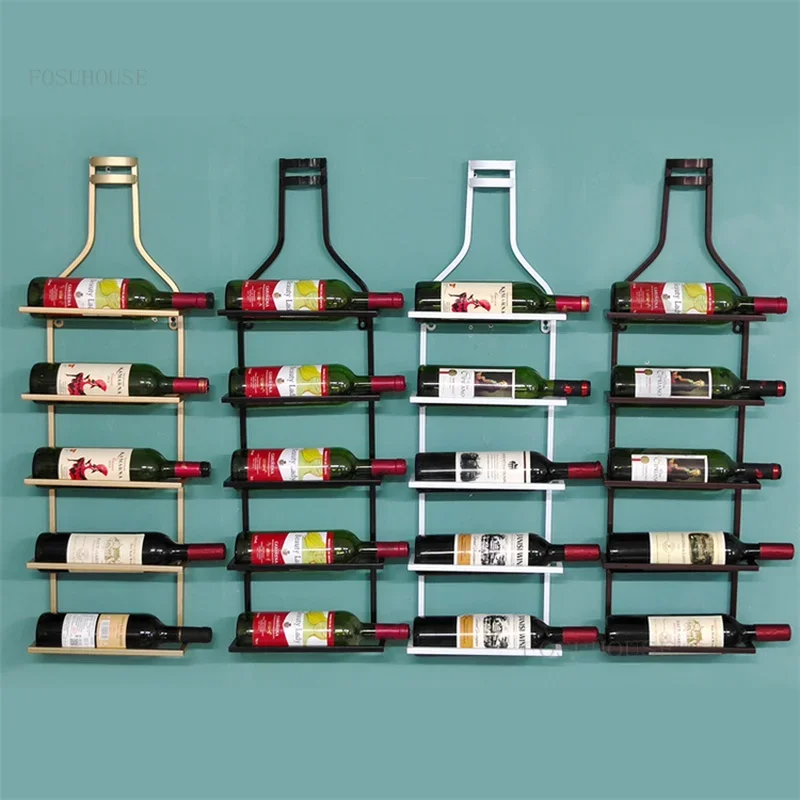 European Style Wrought Iron Restaurant Wall Mounted Wine Rack Creative Household Bar Cabinets Apartment Cafe Wine-bottle Holders