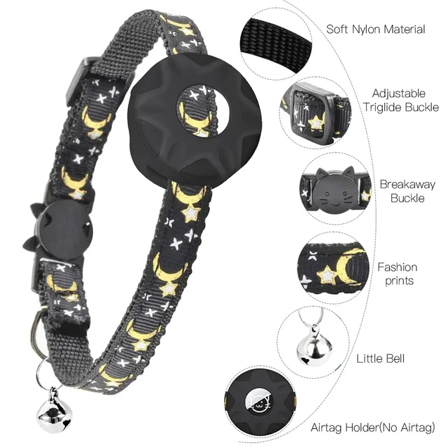 for Apple Tag Cat Collar, Reflective Kitten Collar with Airtag Case Holder and Bell for Girl Boy Cats ,Safe Breakaway Necklace 2