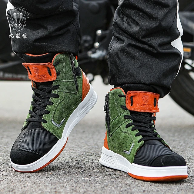 Botas de motocicleta para hombre, suela de goma, antideslizantes, para  montar en moto - AliExpress