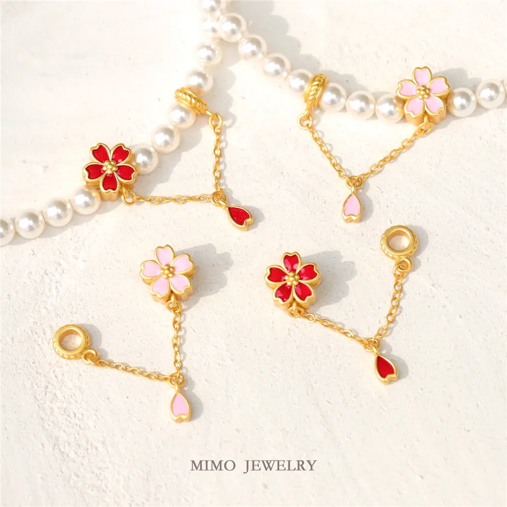 Imitation of Vietnamese Nansha Gold Drip Oil Perforated Cherry Blossom Charm Pendants Jewelry Making Supplies Diy Accessorie