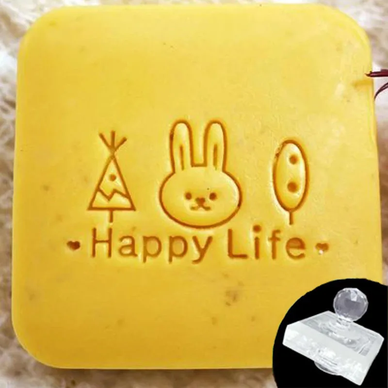 Transparent Flower and Animal Pattern Seal with Handle, Acrylic Custom, Happy Life Letter, Soap Making Stamp
