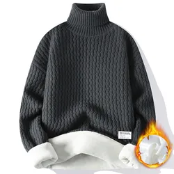 Suéter de cuello alto de lana para hombre, jerseys de punto cálidos, suéteres casuales, prendas de punto de Color sólido de cuello alto, invierno, nuevo