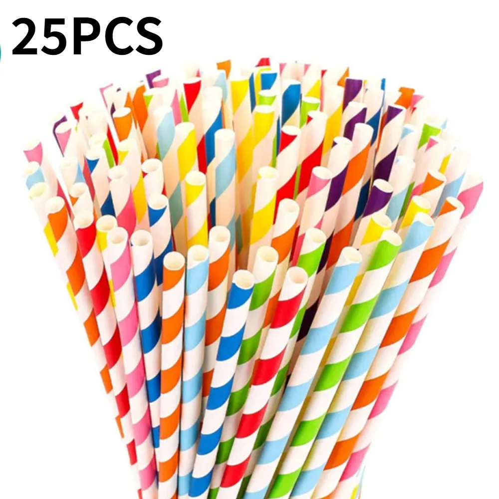 25Pcs Paper Drinking Straws Biodegradable Decorative Drinking Straws Eco Friendly Birthday Party Supplies