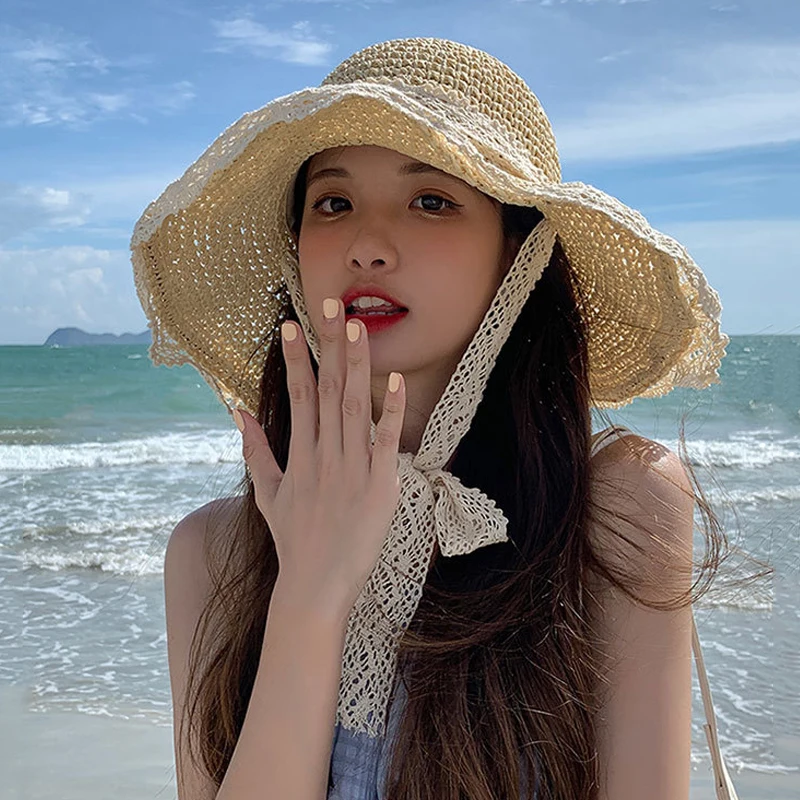 New Summer Fashion Straw Hat Women Foldable Wide Large Brim Plage Beach Sun Hat Chapeau Femme UV Protection Cap 여름모자 Gorras 2