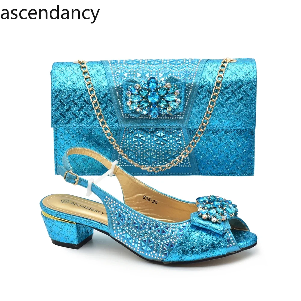 New Design Women Shoes and Bags To Match Set Nigeria Party Italian Shoe and Bag Set for Party in Women Rhinestone Women Pumps