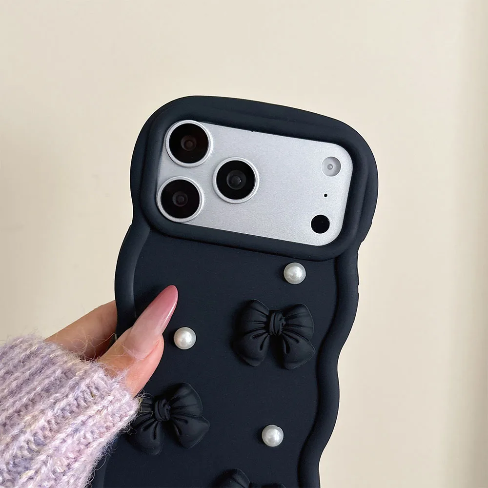 Elegant 3D Bowknot Pearl Candy Wavy Silicone Phone Case Cover
