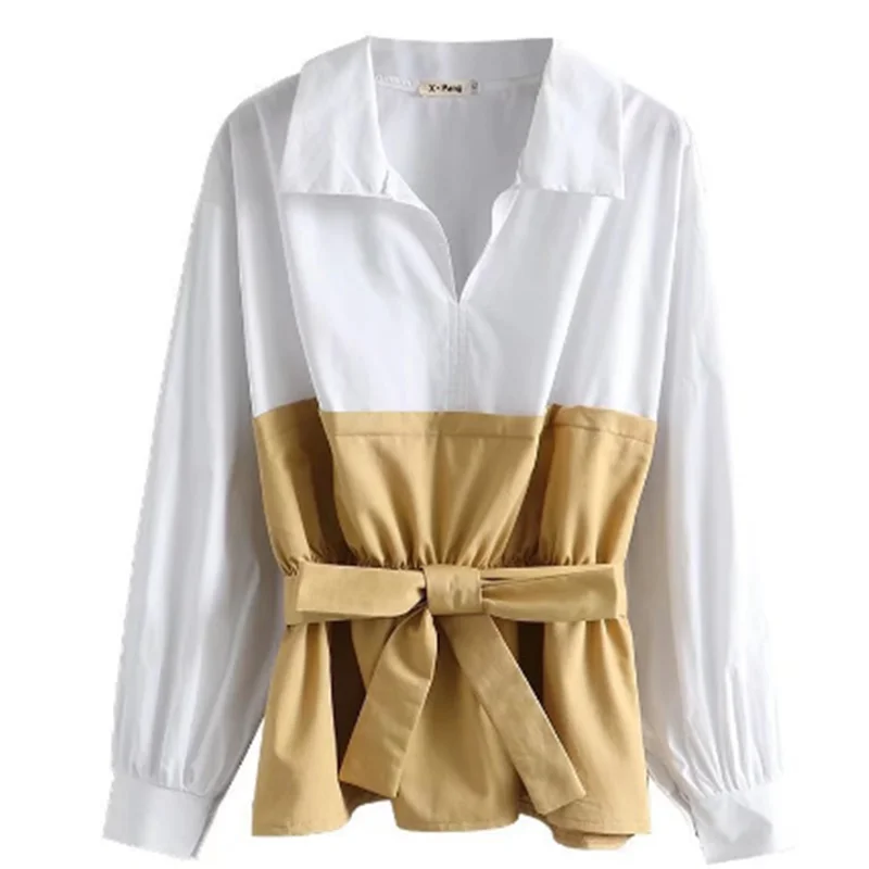 

Женская рубашка с длинным рукавом, V-образным вырезом и длинным рукавом