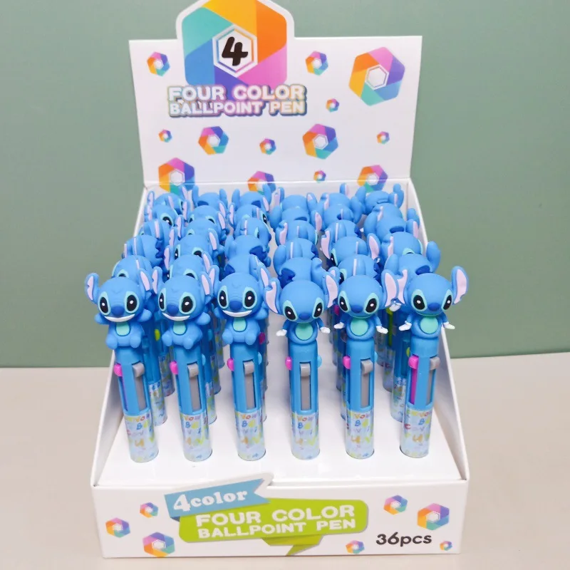 6/36pcs Disney Silicone Stitch 4 Color Ballpoint Pen Short Rod, Cute Student DIY Multi Color Press Hands Pen Stationery Gifts 5